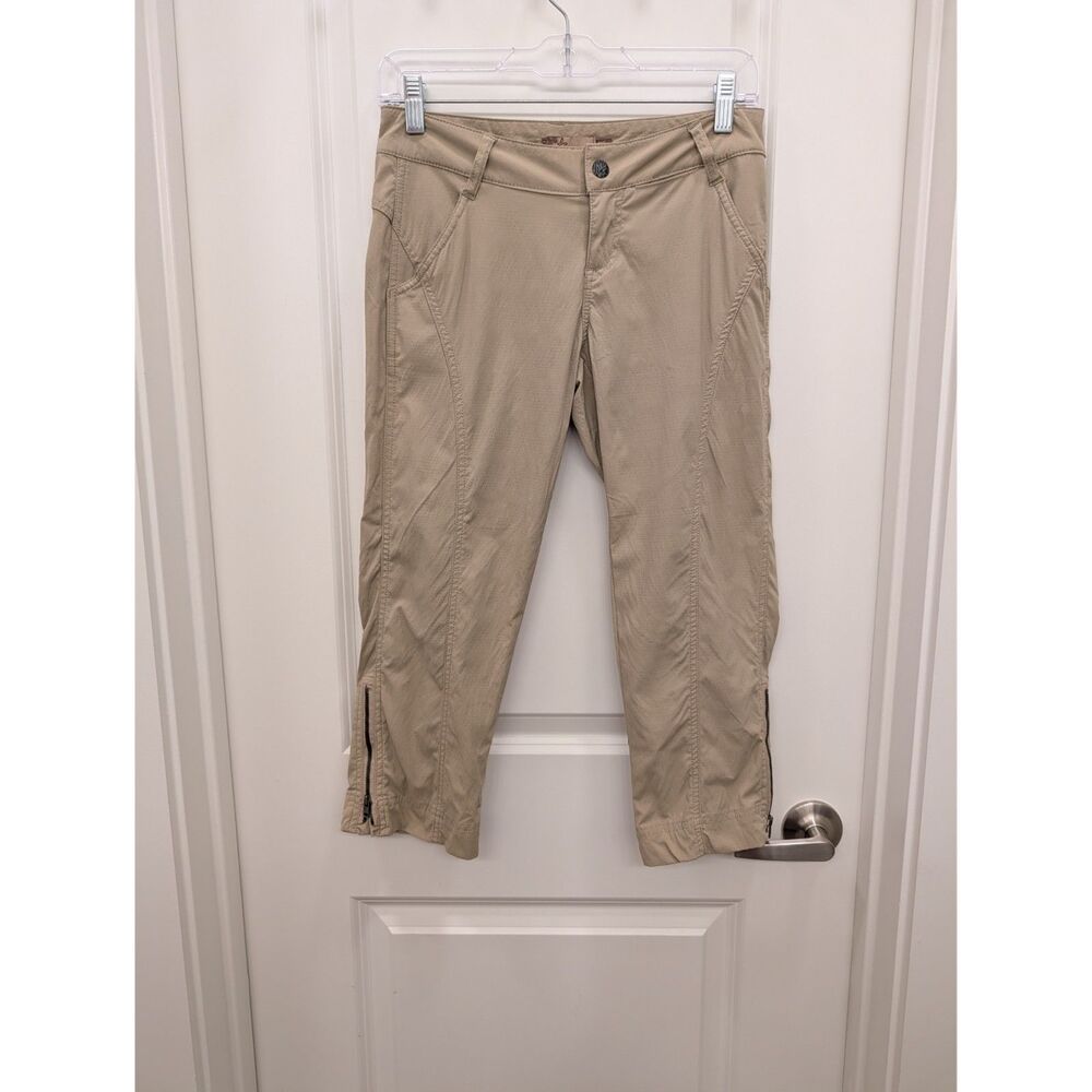 prAna Women's Size 2 Khaki Beige Zip Hem Hiking Cargo Capri Pants Outdoor